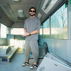 Παντελόνι Twin Black με μοτίβο άσπρο-μαύρο